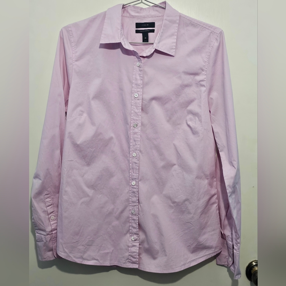 J. Crew - Women's Stretch Perfect Pink Casual Button Down Shirt - MD - Cotton